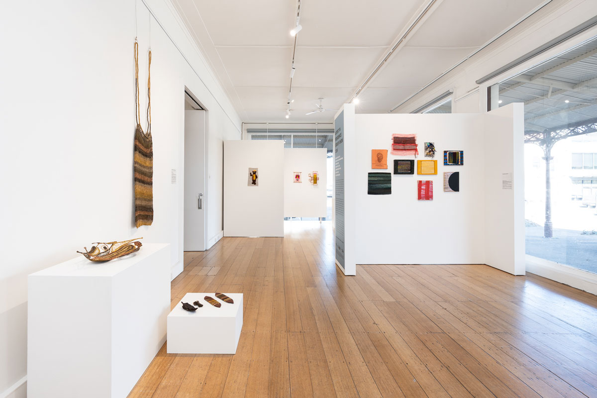 2024 Artists in Residence Group Show, Installation view, Photography by Astrid Mulder A bright gallery space full of textile artworks