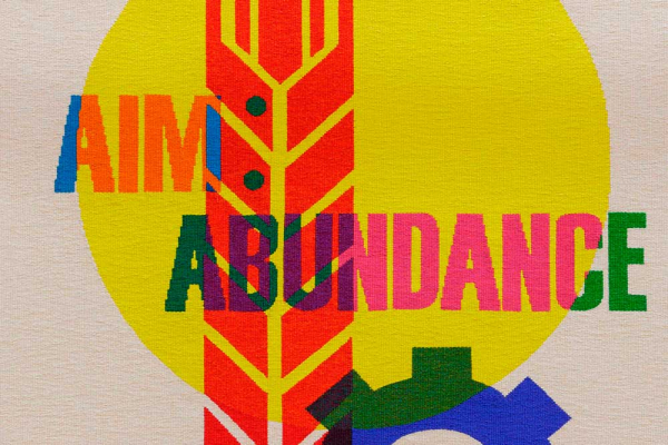 'The Declaration of the Rights of the Child' 2018, artwork by Emily Floyd, woven by Jennifer Sharpe, Chris Cochius and Pamela Joyce, wool and cotton, 2.0 x 1.4m each. Artwork courtesy of the artist and Anna Schwartz Gallery. Photo: Jeremy Weihrauch.