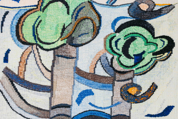 Work in progress 'Planted Together', designed by Emily Ferretti and woven by Jennifer Sharpe. Photo by Tim Gresham. 