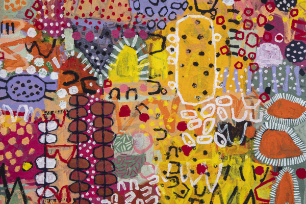 'The Royal Harvest', 2021, designed by Naomi Hobson, woven by Pamela Joyce, Amy Cornall, Sue Batten, Tim Gresham & Jennifer Sharpe, wool and cotton, 2.05 x 2.8m. Photo: John Gollings AM.